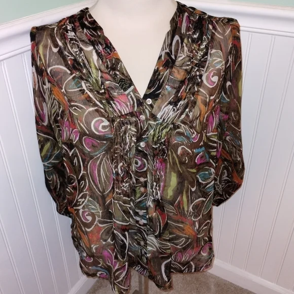 Christopher and Banks sheer v-neck blouse - Picture 1 of 5